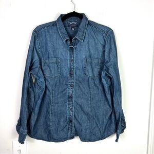 Lands End button down shirt womens 18P blue denim long sleeve